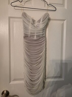 Nookie Elegant White Ruched Strapless Cocktail Dress
